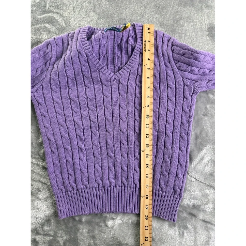 Polo Ralph Lauren Women's Sweater M Purple V-neckline Cable Knit Cotton